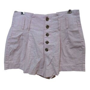 Abercrombie & Fitch Pink Linen-Blend High-Waisted Button Shorts S cottage core